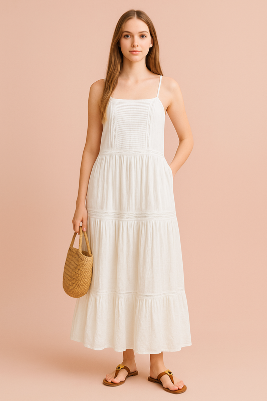 Lace-Trim Tiered Maxi Dress