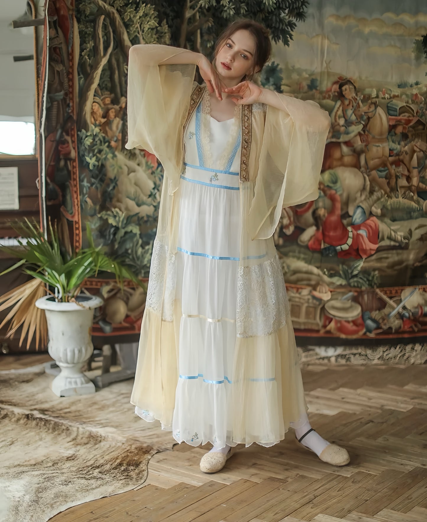 Vintage Embroidery White Dress