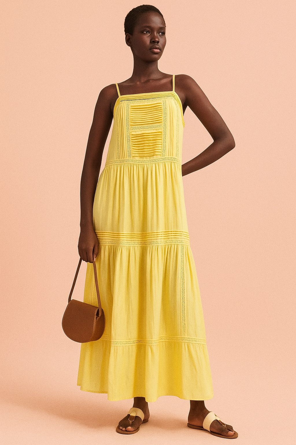 Lace-Trim Tiered Maxi Dress