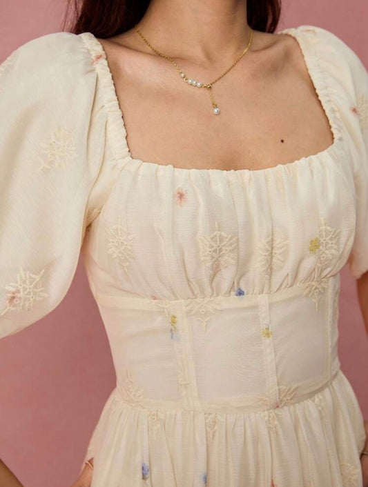 Classic Beige Floral Maxi Dress