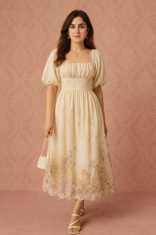 Classic Beige Floral Maxi Dress