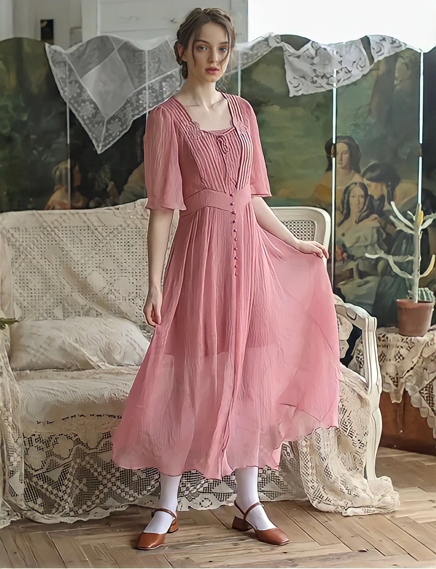 Sweet Elegant Chiffon Embroidery Long Dress