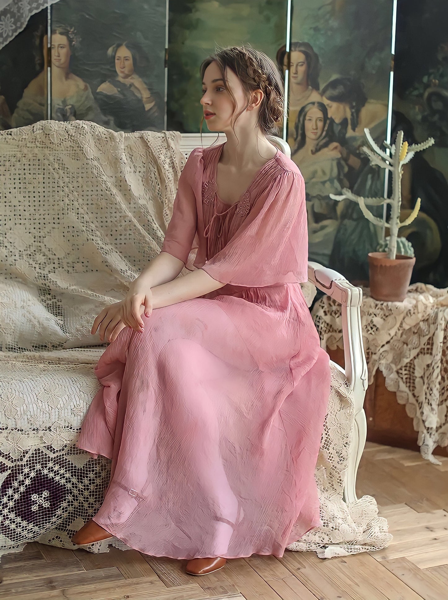Sweet Elegant Chiffon Embroidery Long Dress