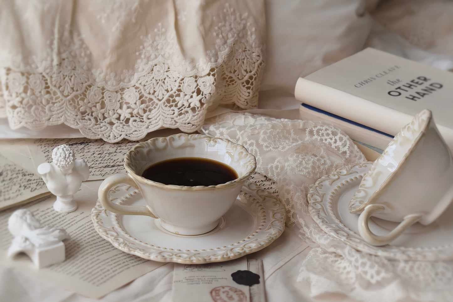 Vintage European Handmade White Coffee, Tea Cup & Saucer