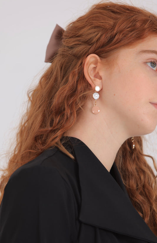 Vintage Pink Enamel & White Fresh Water Pearl Earring