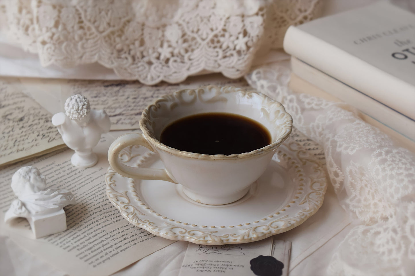Vintage European Handmade White Coffee, Tea Cup & Saucer
