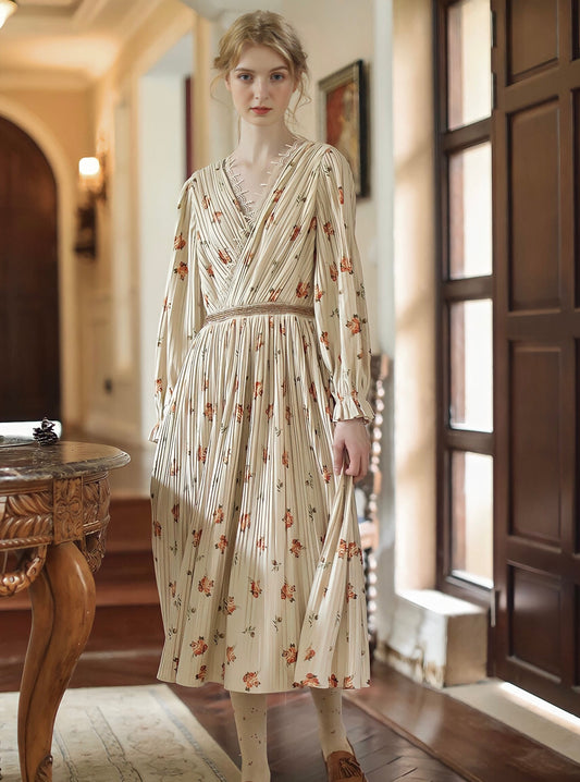 Vintage Elegant Floral Velvet Dress