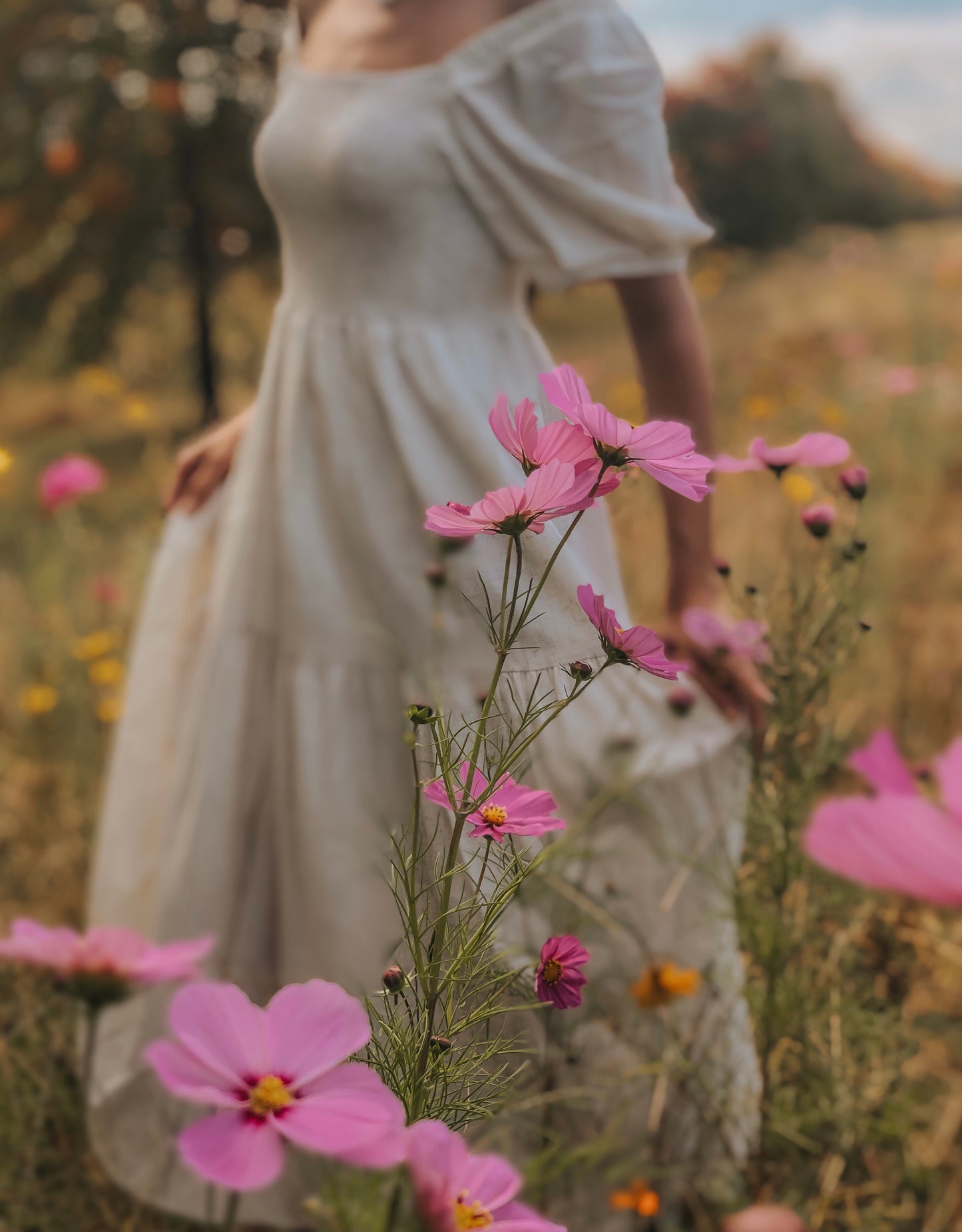 Vintage Elegant Creamy White Long Dress