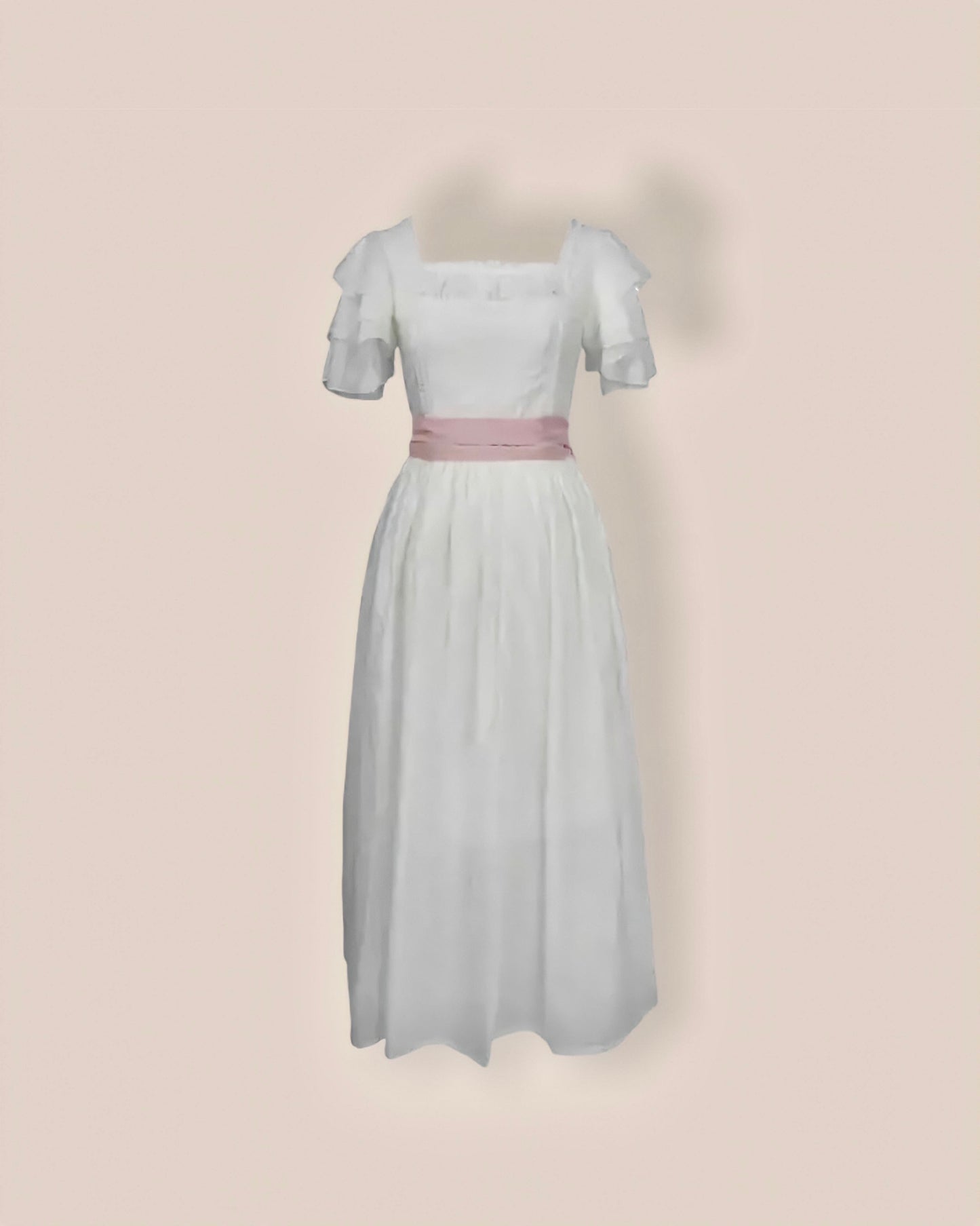 Vintage Elegant High Quality White Dress With Satin Belt
