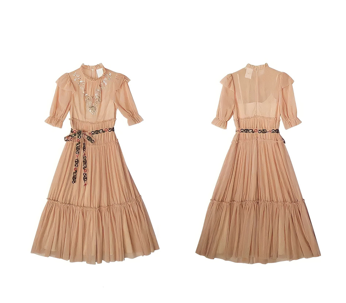 Handmade Vintage Elegant Dress With Embroidery Belt