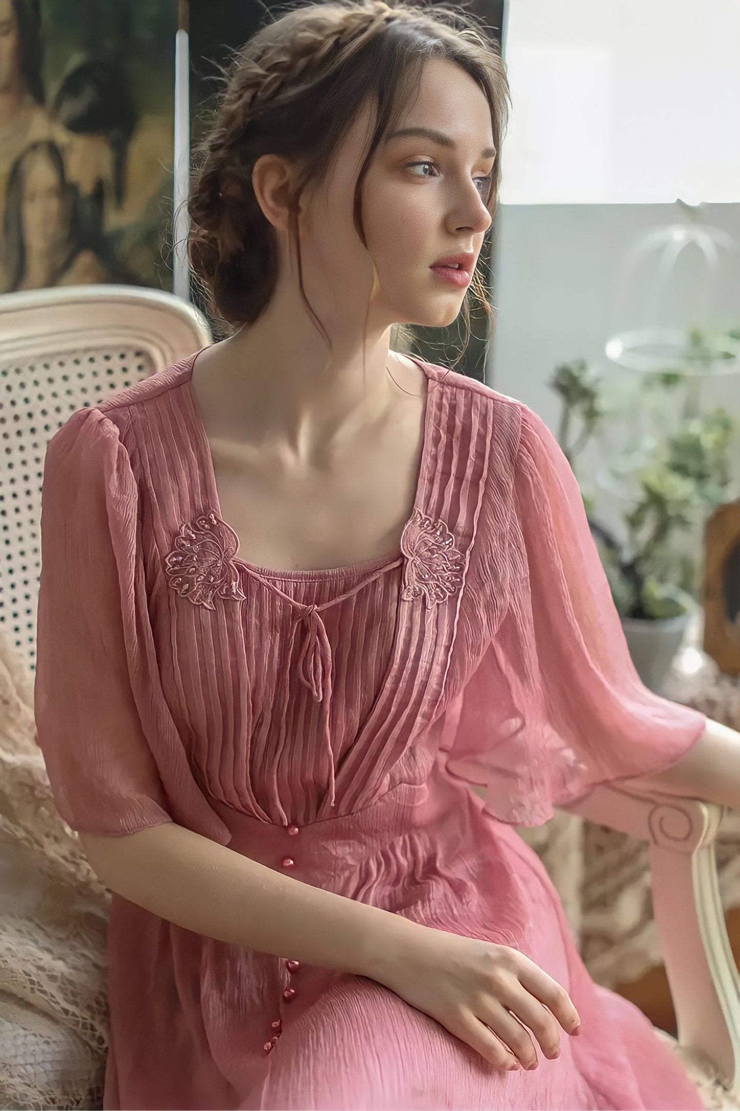 Sweet Elegant Chiffon Embroidery Long Dress