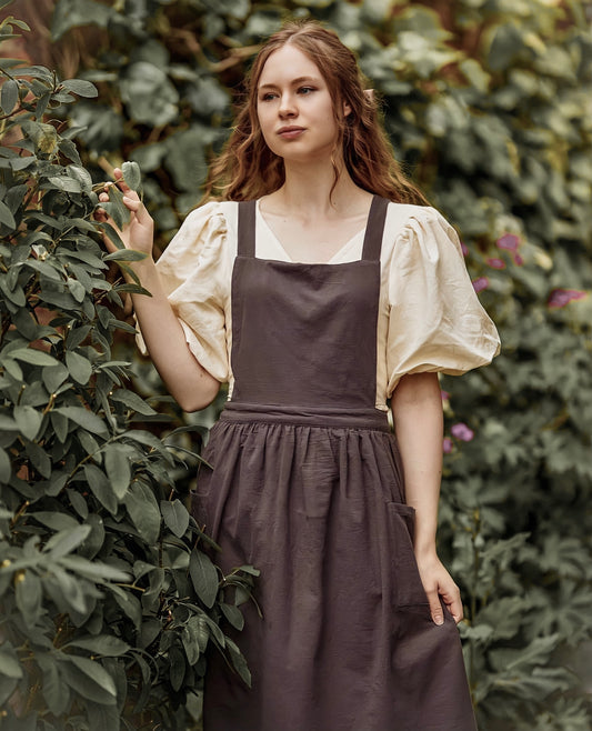 Vintage Cotton Dress With Apron & Hair Bow