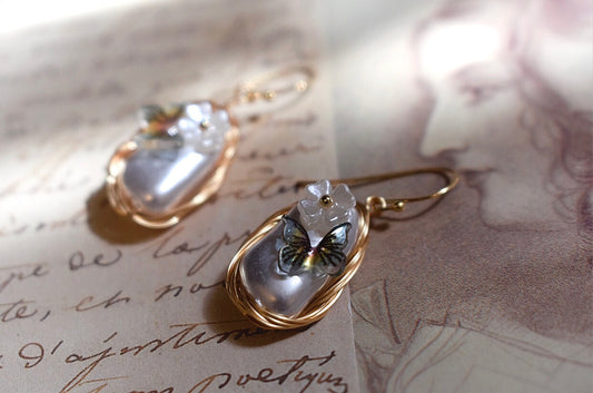 High Quality Butterfly & Pearl Drop Earrings