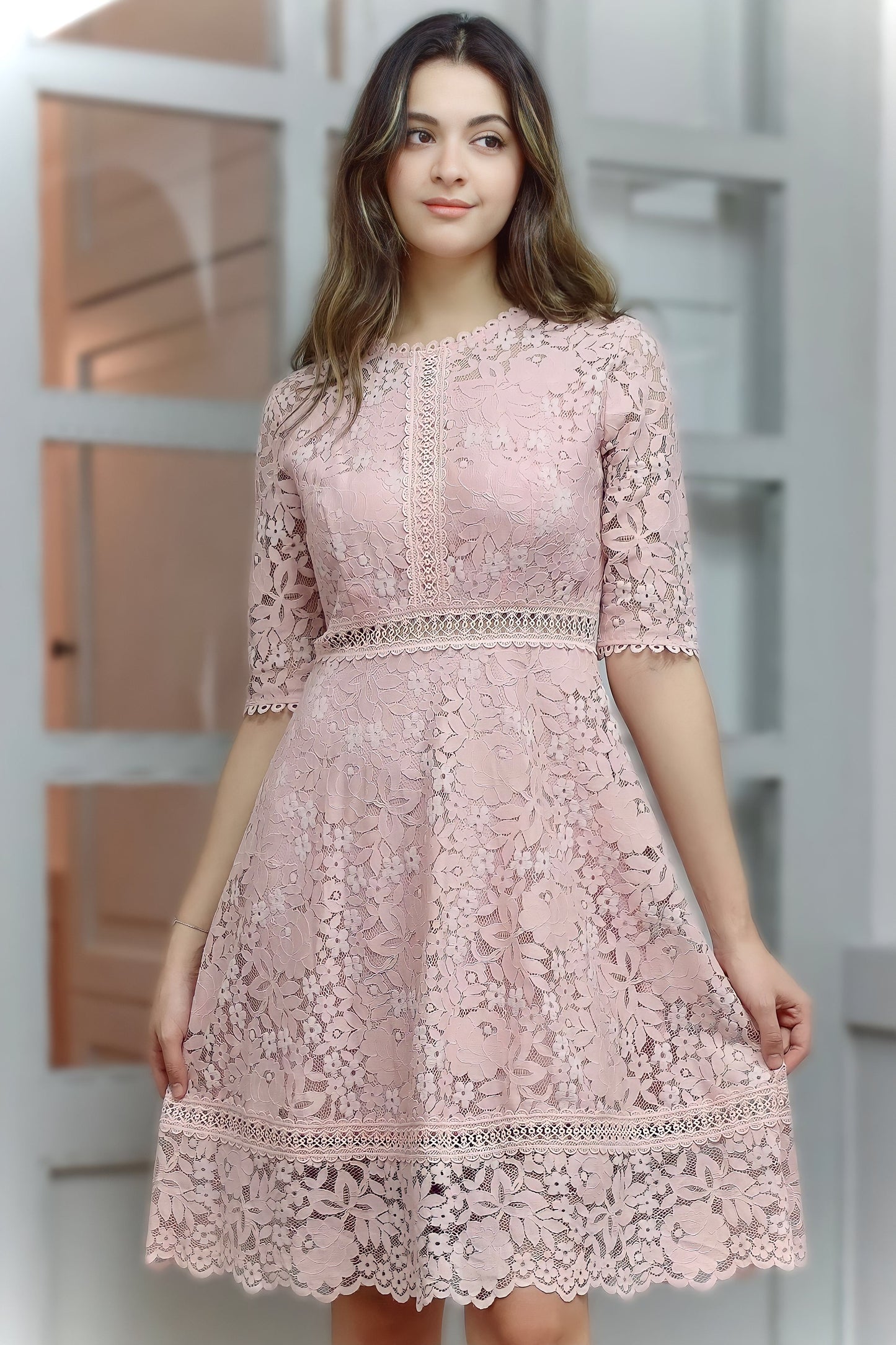 Pink Vintage Crochet Dress