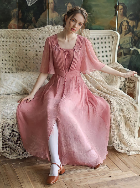 Sweet Elegant Chiffon Embroidery Long Dress