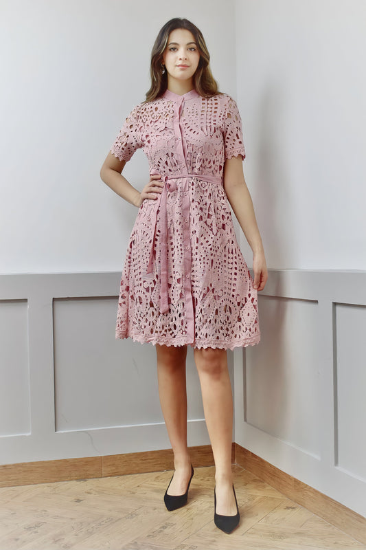 Vintage Hollow Out Lace Midi Dress