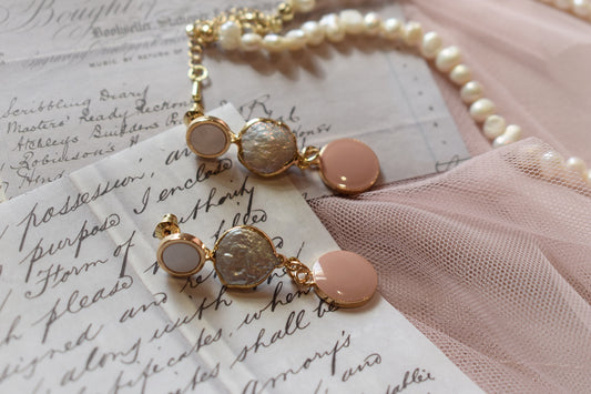 Vintage Pink Enamel & White Fresh Water Pearl Earring