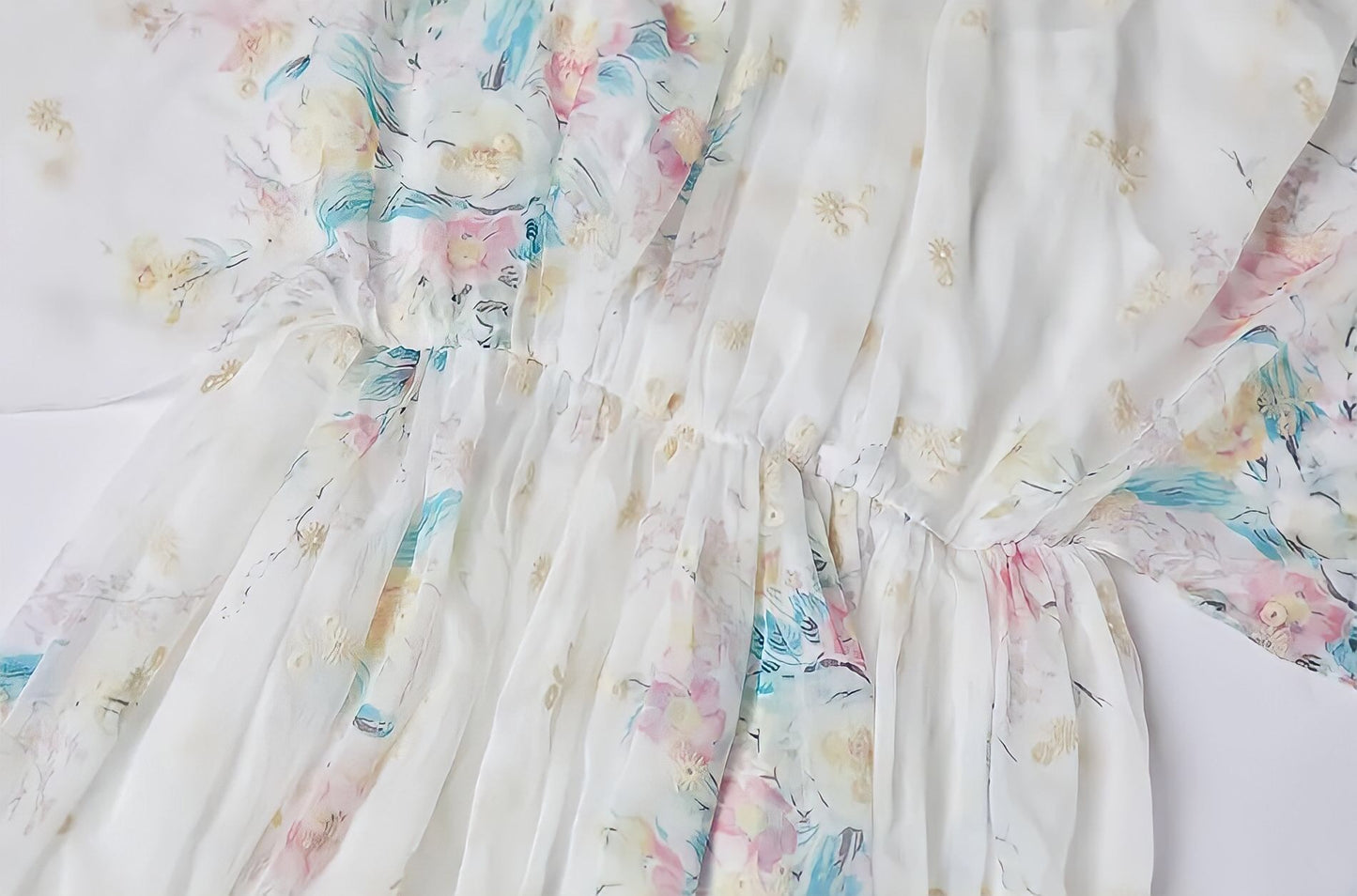 Elegant Embroidery Elastic Waist Chiffon Long Dress