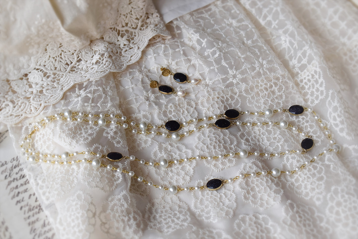 Classic White Pearl & Black Stone Earrings