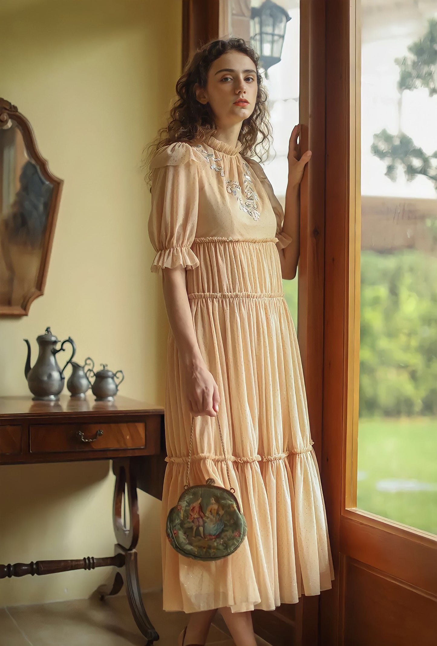 Handmade Vintage Elegant Dress With Embroidery Belt