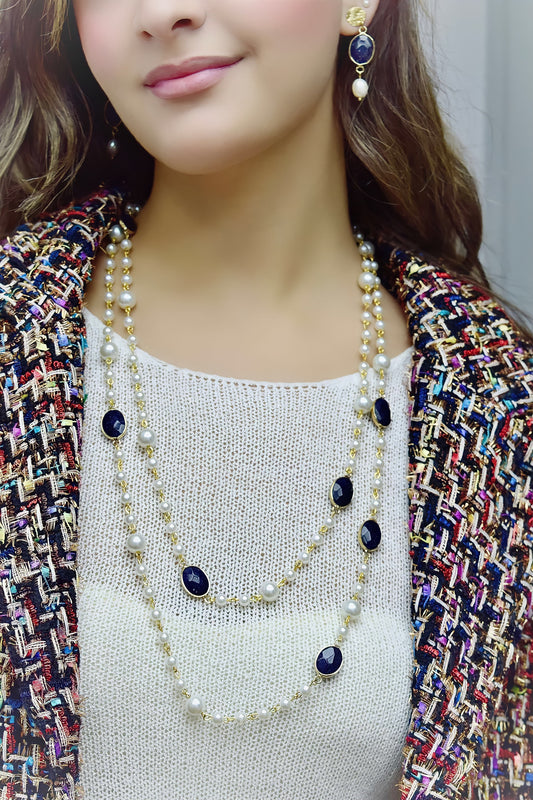 Classic White Pearl & Black Stone Earrings