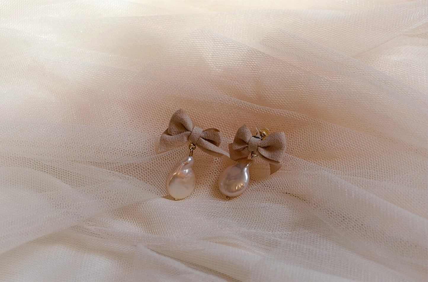 Vintage Fabric Bow and Pearl Earrings