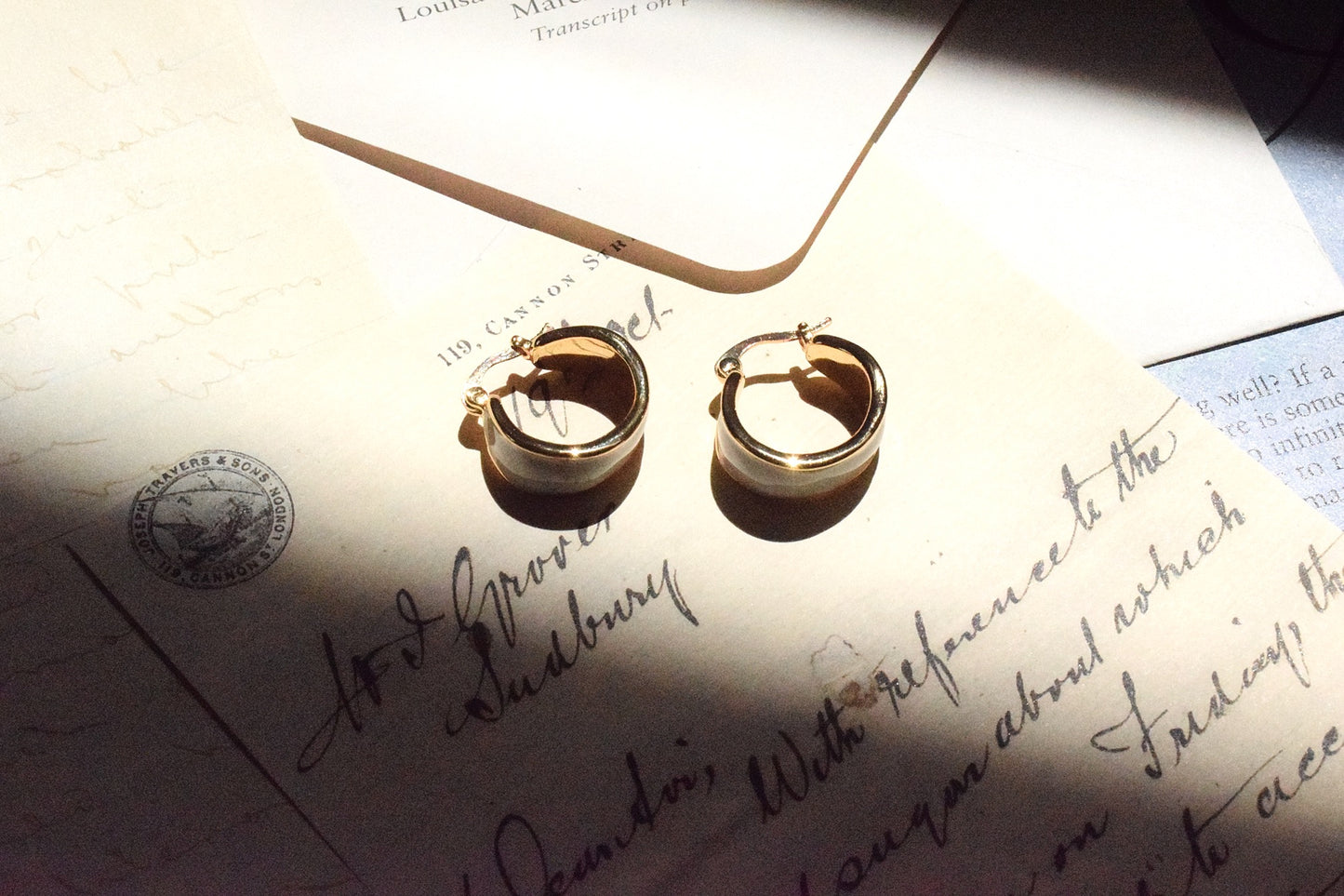 White Enamel Brass Hoop Earrings