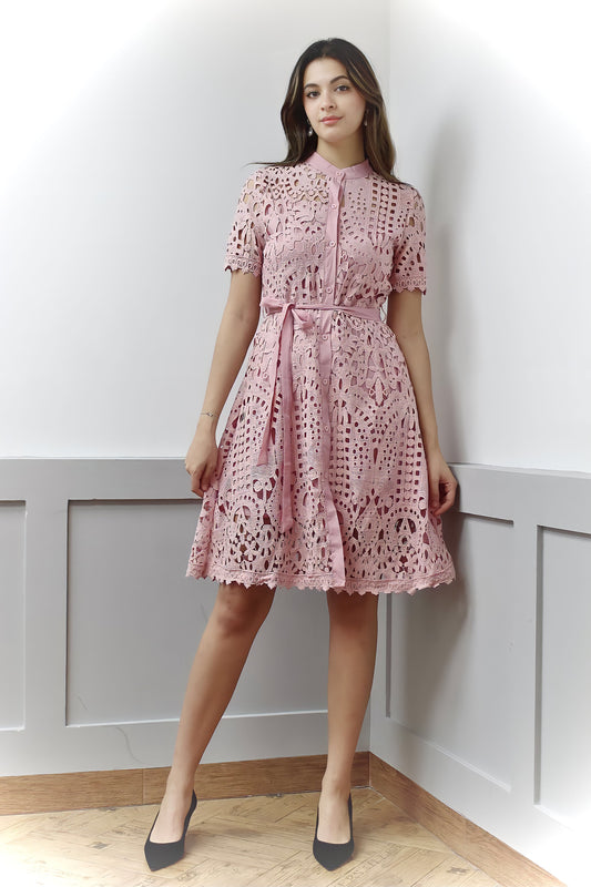 Vintage Hollow Out Lace Midi Dress