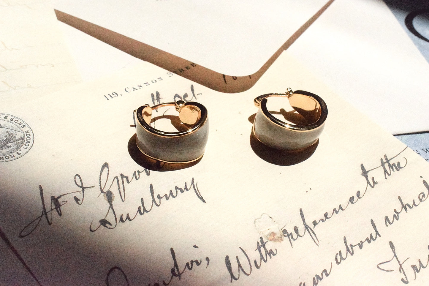 White Enamel Brass Hoop Earrings