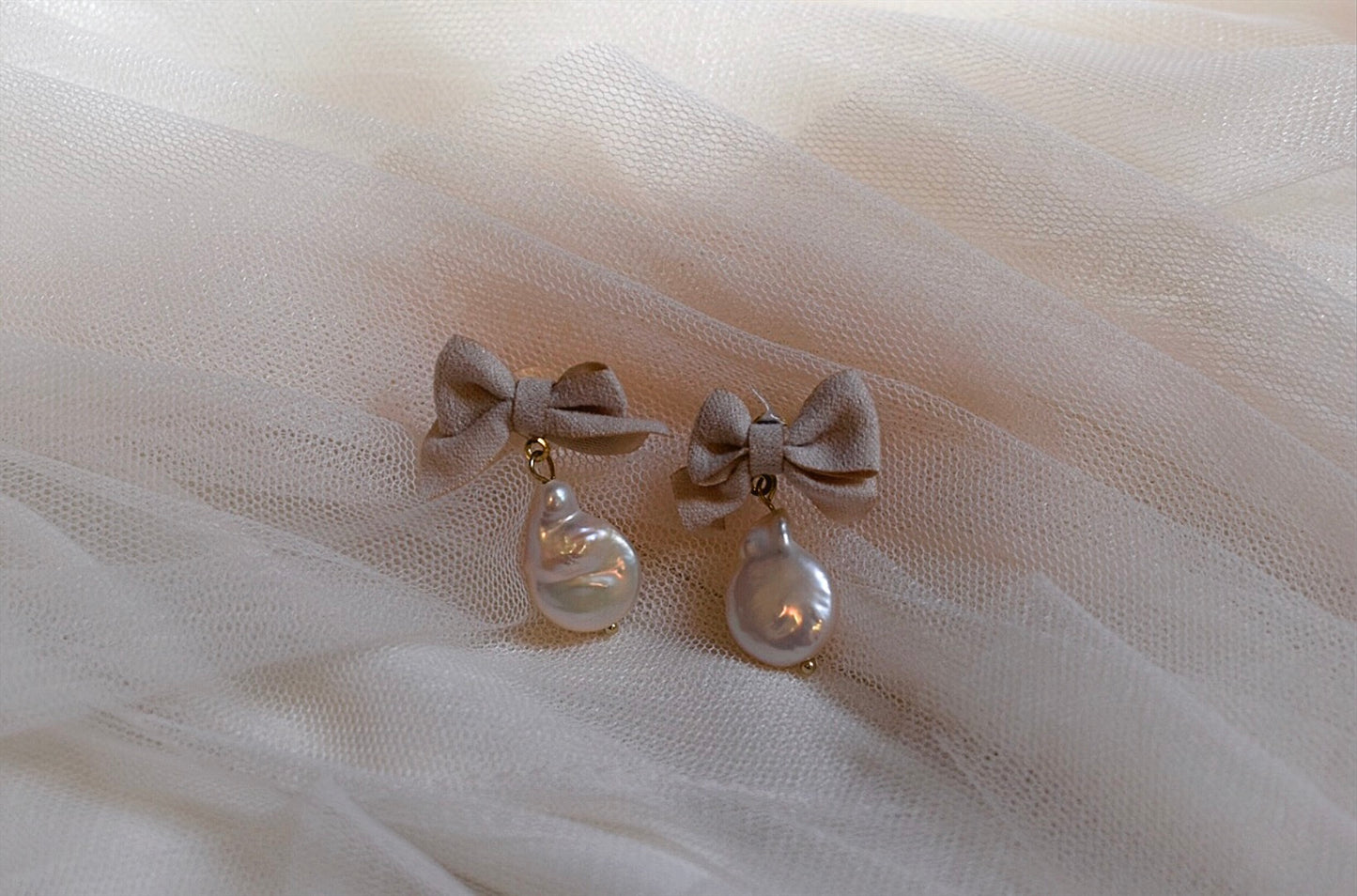 Vintage Fabric Bow and Pearl Earrings