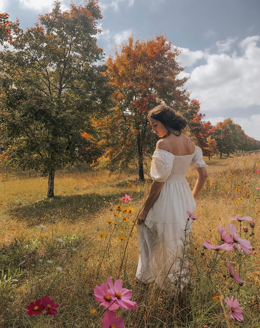 Vintage Elegant Creamy White Long Dress