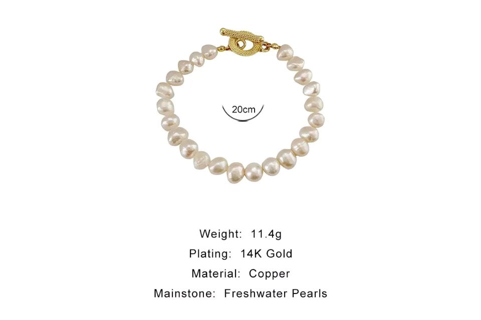 White Baroque Pearls Chain Bracelet