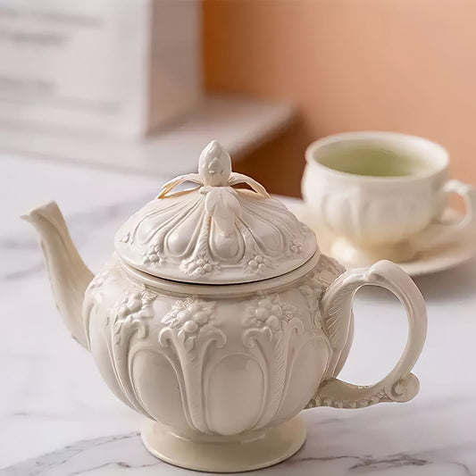 Vintage White Ceramic Cup Set & Pot