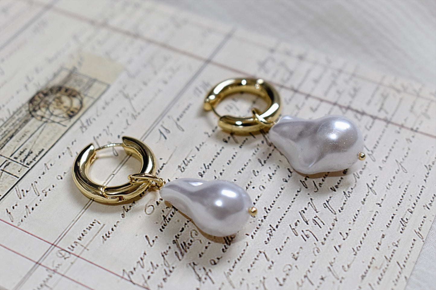 Vintage Circle Drop Baroque Pearl Earrings