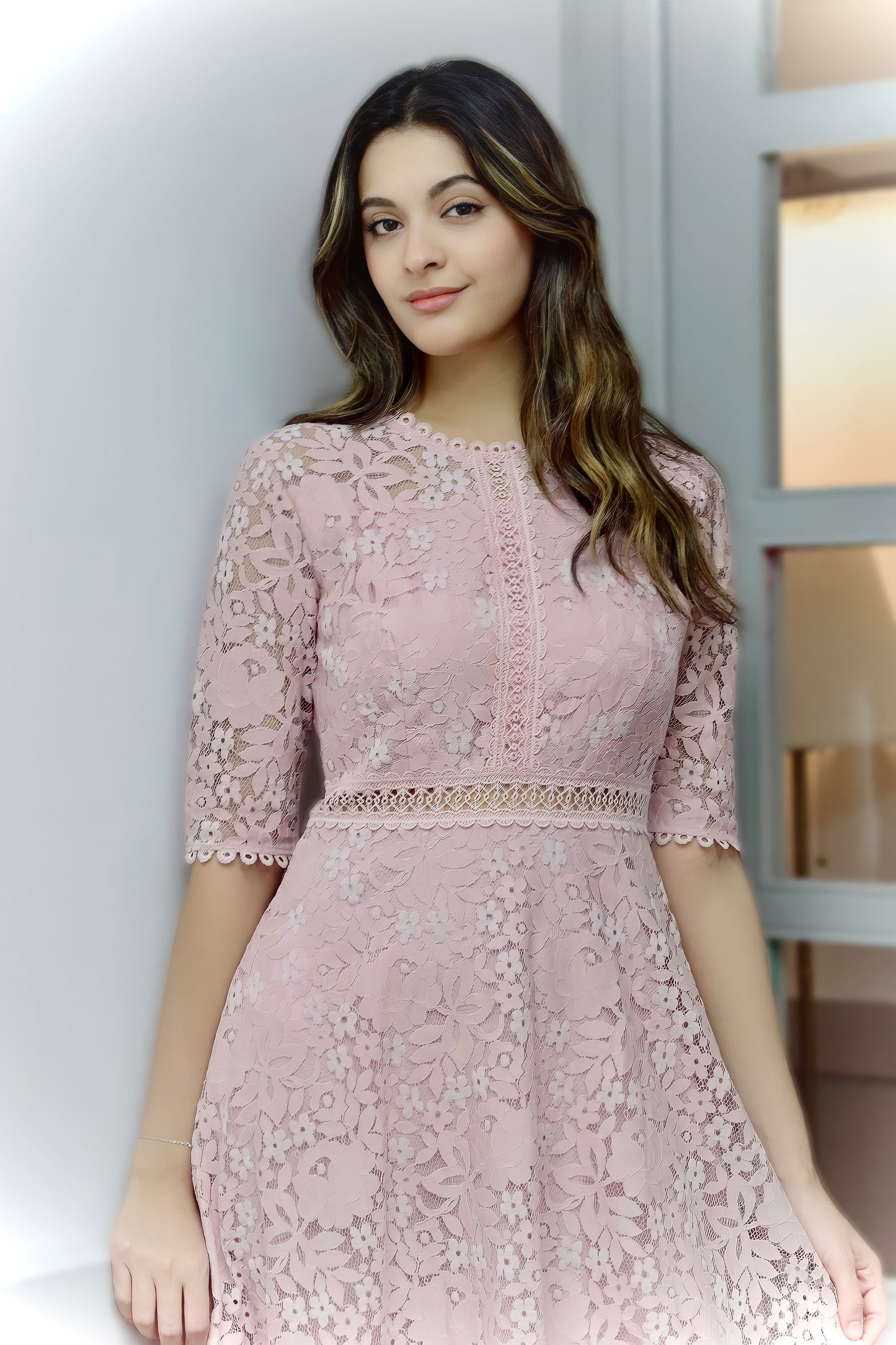 Pink Vintage Crochet Dress