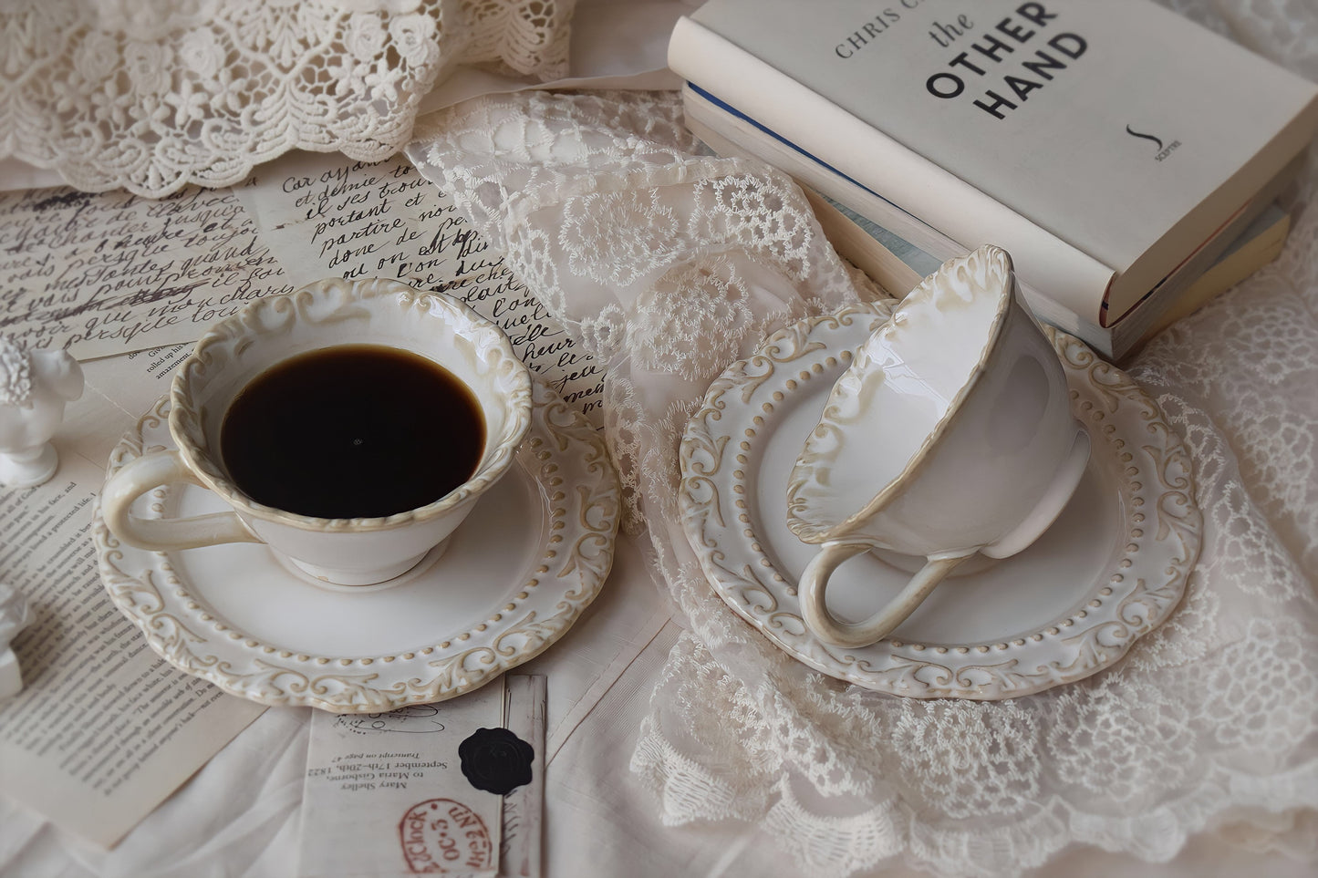 Vintage European Handmade White Coffee, Tea Cup & Saucer
