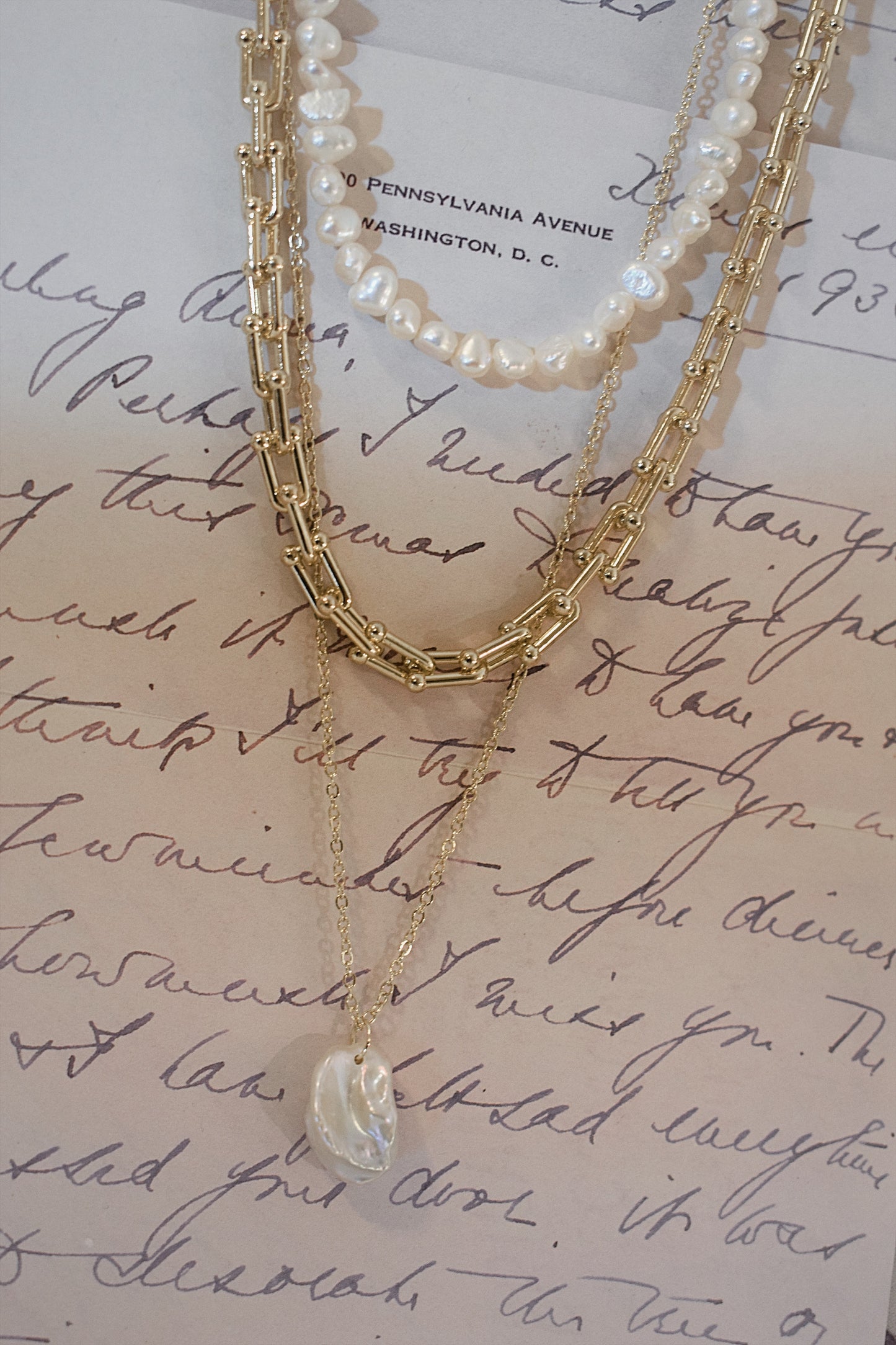 French Freshwater Pearl Gold Plated Necklaces