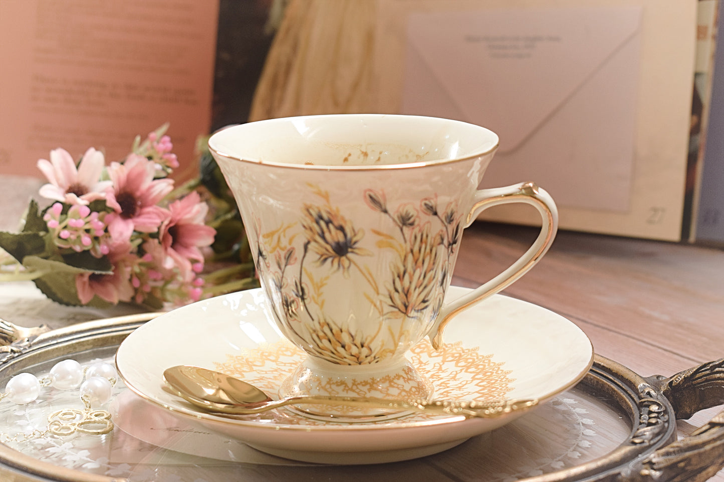 European Ceramic Golden Cup and Saucer Set