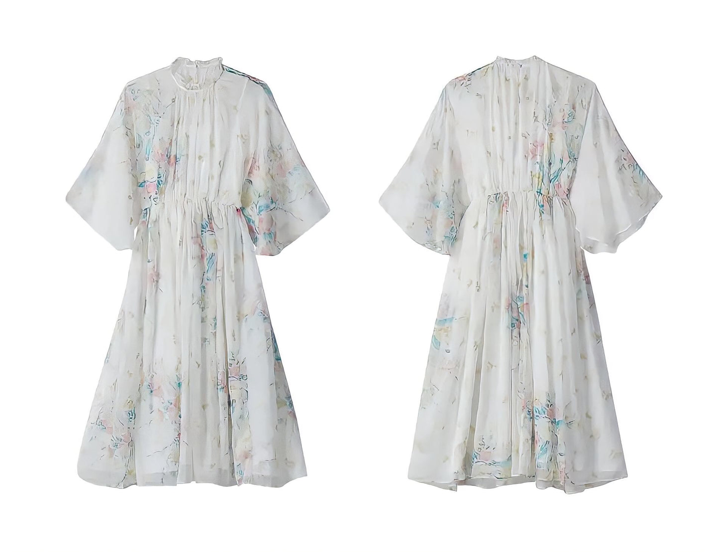 Elegant Embroidery Elastic Waist Chiffon Long Dress