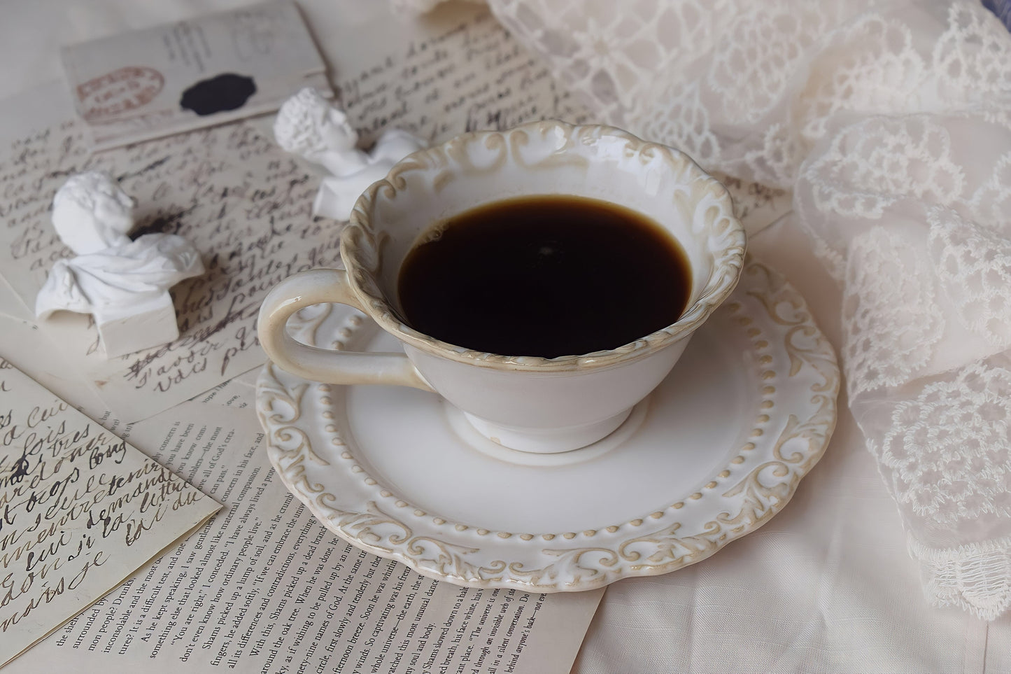 Vintage European Handmade White Coffee, Tea Cup & Saucer