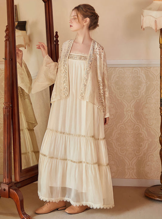 French Vintage Handmade Beading Dress & Cardigan