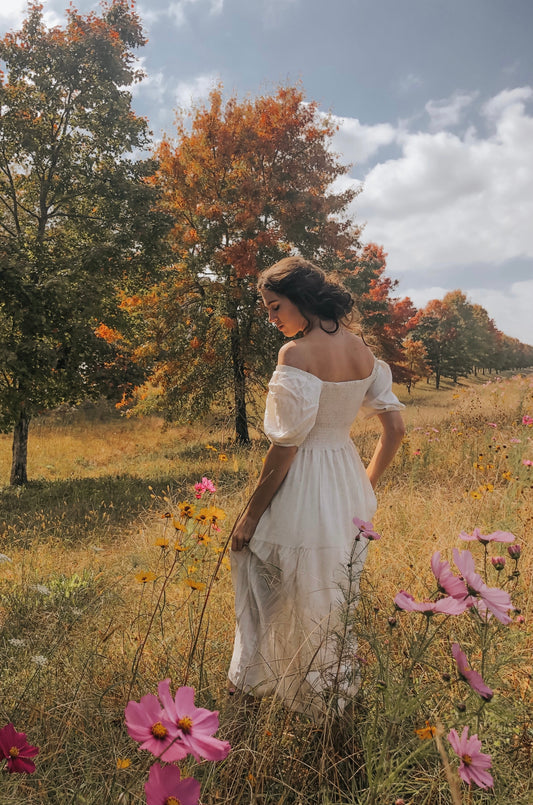 Vintage Elegant Creamy White Long Dress