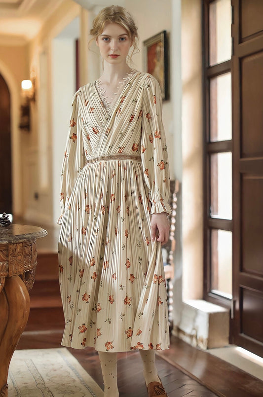 Vintage Elegant Floral Velvet Dress