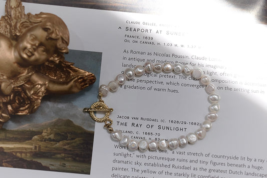 White Baroque Pearls Chain Bracelet