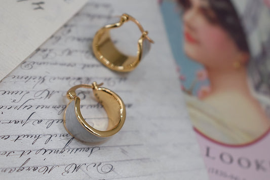 White Enamel Brass Hoop Earrings