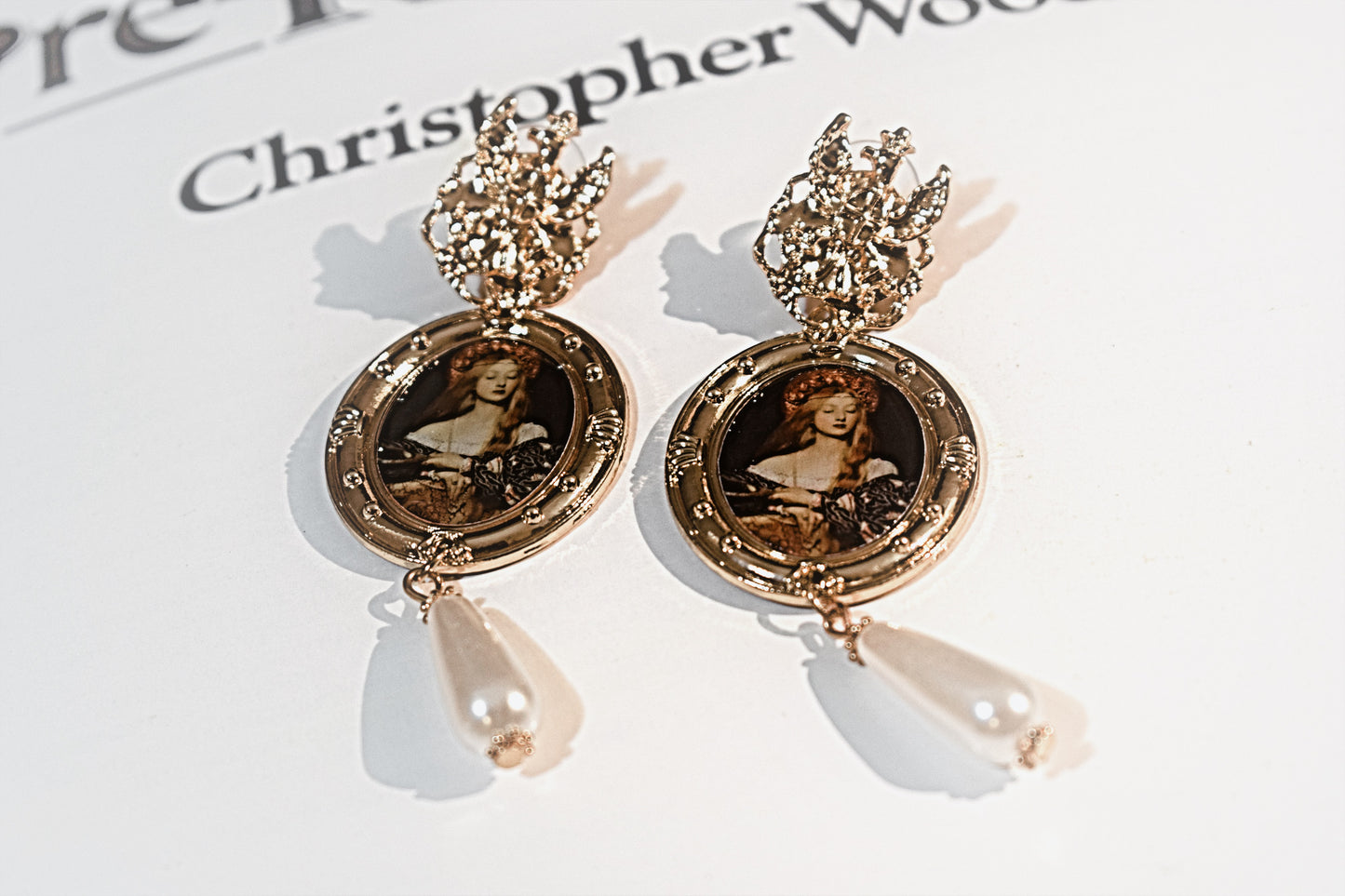 Victorian Oil Painting Pearl Earrings