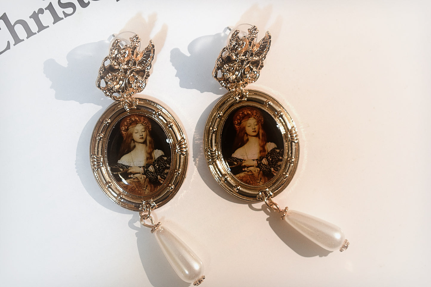 Victorian Oil Painting Pearl Earrings